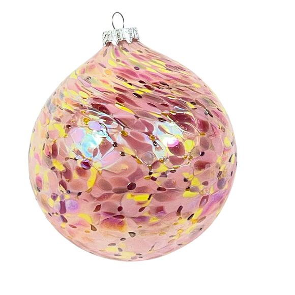 Na Other - Hand Blown Art Glass Christmas Ball Ornament Pink Yellow Confetti 3" Suncatcher